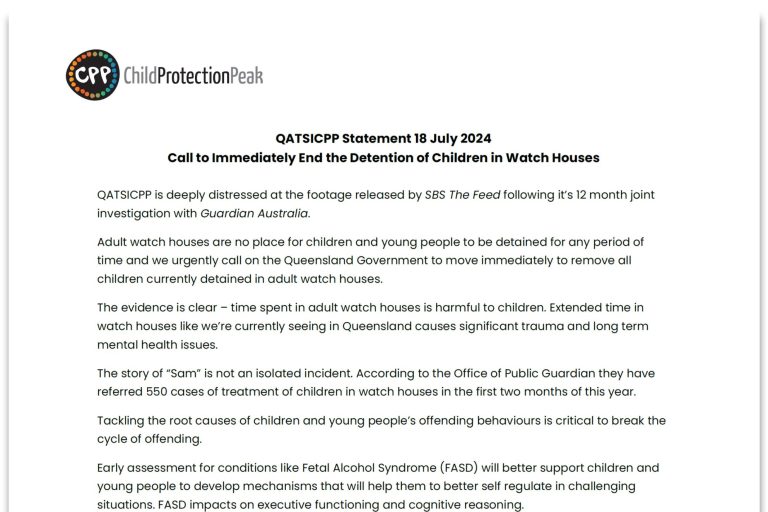Queensland Aboriginal and Torres Strait Islander Child Protection Peak (QATSICPP) logo representing child protection and family wellbeing in Queensland