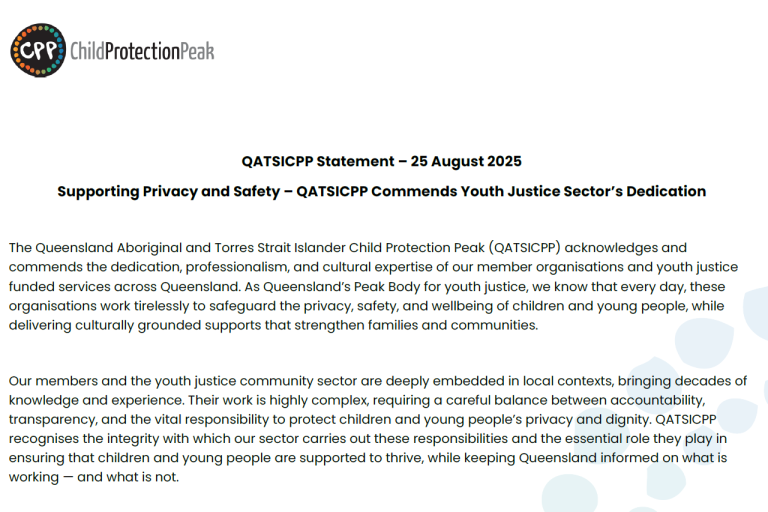 Queensland Aboriginal and Torres Strait Islander Child Protection Peak (QATSICPP) logo representing child protection and family wellbeing in Queensland